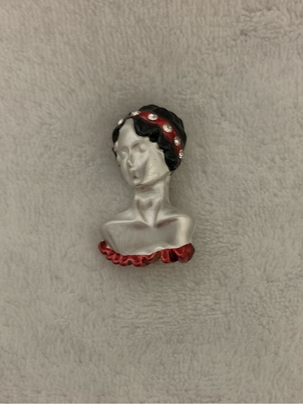 Silver-Tone Lady Brooch with Red Accents - Women's Jewelry